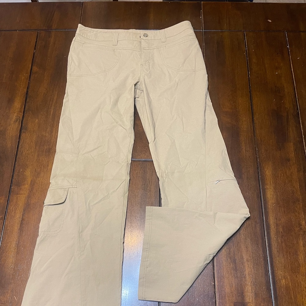 Athleta tan dipper pant hiking trail walking low rise wide leg Womens size 12 T